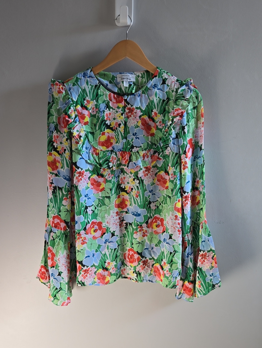 & Other Stories Green and Pink Floral Blouse Size 6